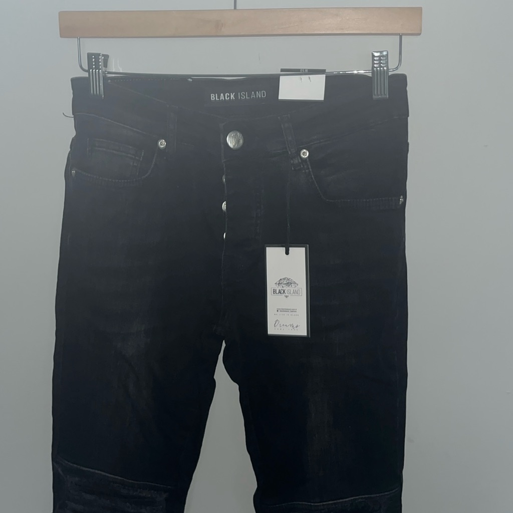 Nwt Black Island Gangs Of Street Skinny Moto Cross Sport Distressed Jeans W Zip
